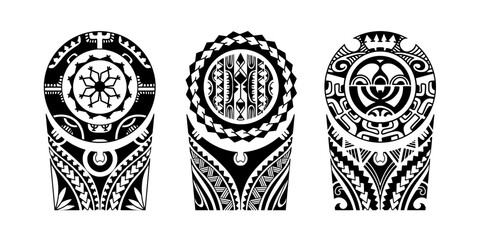 Wrap around arm polynesian tattoo set design. Pattern aboriginal samoan. illustration EPS10