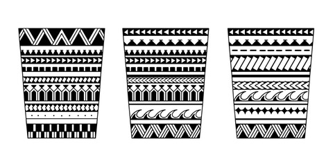 Wrap around arm polynesian tattoo set design. Pattern aboriginal samoan. illustration EPS10 - obrazy, fototapety, plakaty