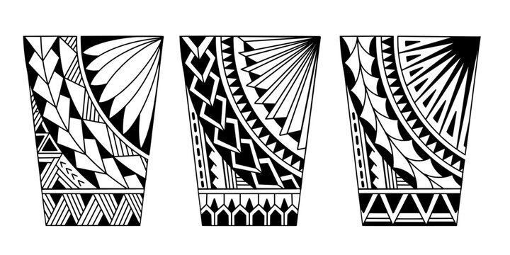 Wrap around arm polynesian tattoo set design. Pattern aboriginal samoan. illustration EPS10