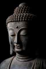 Fototapeta na wymiar Stone buddha statue closeup with a black background created using generative AI tools