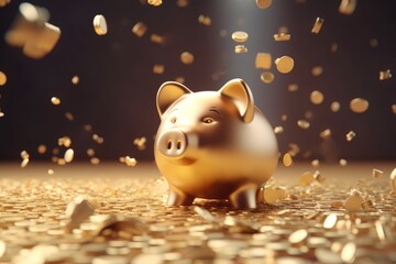 Golden piggybank coins. Generate Ai