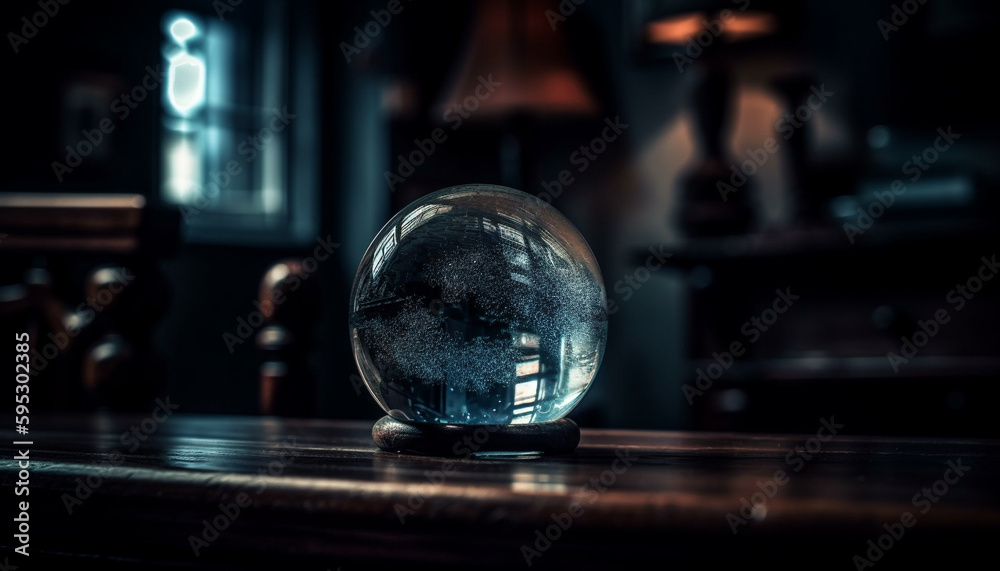 Sticker Shiny glass sphere reflects elegant blue background generated by AI