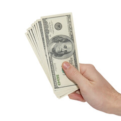 Hand with money cash american dollars in PNG isolated on transparent background