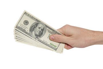 Hand with money cash american dollars in PNG isolated on transparent background - 595302526