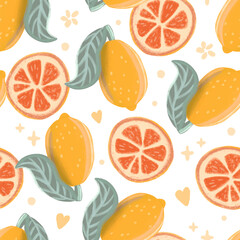 Citrus seamless pattern with lemons and grapefruits