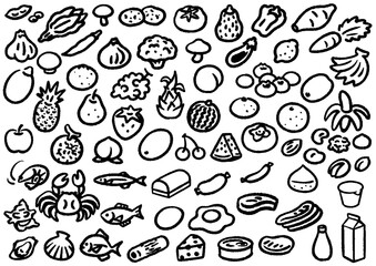 手描き風コミックパーツ　色々な食品や食材のセット