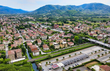 Amazing aerial view of Lucca medieval town in Tuscany