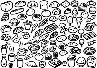 手描き風コミックパーツ　色々な食品や料理のセット