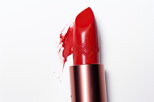 Red lipstick product photo on white background created using generative AI tools