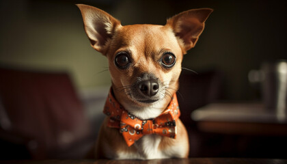 Cute terrier puppy wearing bow tie sits pretty generated by AI