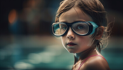 Fototapeta na wymiar A cheerful girl in sunglasses swimming outdoors generated by AI