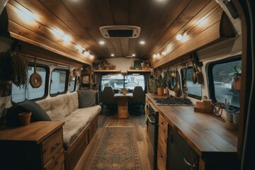Modern interior vanlife charming. Generate Ai