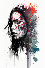 Portrait of beautiful young woman, watercolor illustration of young woman, modern art, portrait of young female model, abstract woman face, generative ai