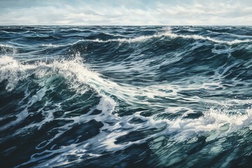 Fototapeta na wymiar watercolor painting of blue ocean waves. Generative AI