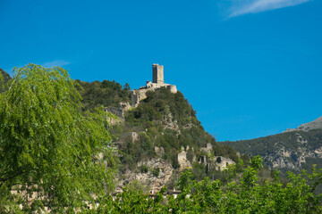Ruins of a medieval fortress in the center of Ferentillo in Umbria, Italy
