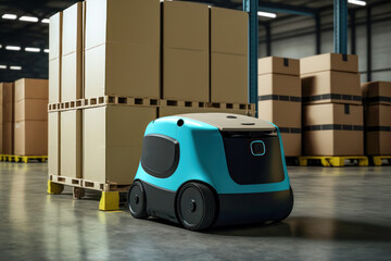 Autonomous Robot transportation in modern large warehouse.
