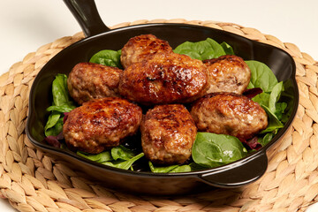 Pork, beef or chicken minced meat cutlets. Pan-fried meatballs. Dinner for the family.
