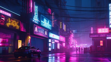 neon signs on the streets of cyberpunk.  AI generation