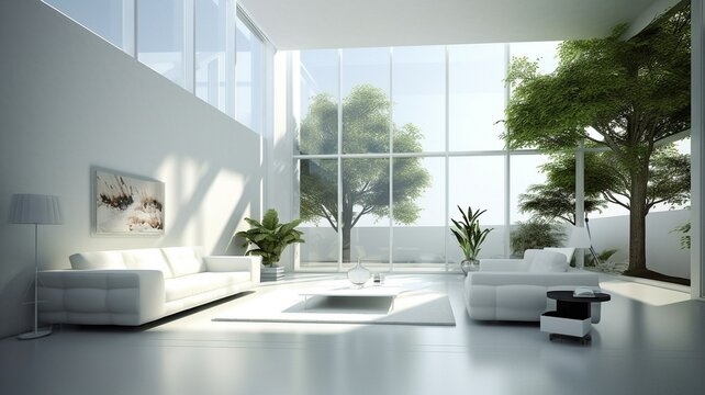 Stylish Living Room This minimalist living room has a single color palette, clean lines, and an exquisite and contemporary aesthetic. AI generator