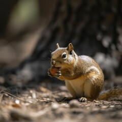 Naklejka na ściany i meble Close-up of a cute squirrel eating nut. Generative AI illustration.