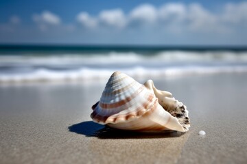Fototapeta na wymiar Shell on sea sunny beach. Generate Ai