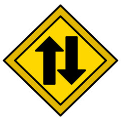 two way arrow. yellow road sign