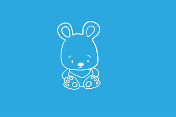 Cute Teddy vector drawing. Bear vector. Outline drawing of a toy bear on a blue background. Teddy bear toy. Cute animals for postcards. Stylized bear on a blue background. Children's postcard.