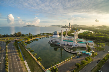 Aerial view of Kota Kinabalu City Floating Mosque, Sabah Borneo East Malaysia