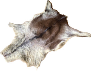 Genuine goat leather. Fur and tanned leather goods. White and neutral background. Pet skins.