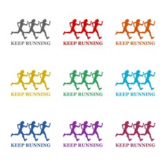  Keep running logo icon isolated on white background. Set icons colorful