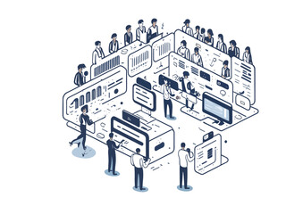 Fototapeta premium Image illustration material of a call center that supports customers on white background