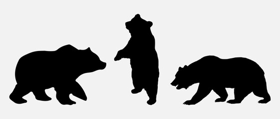 isolated black silhouette of a bear , vector collection