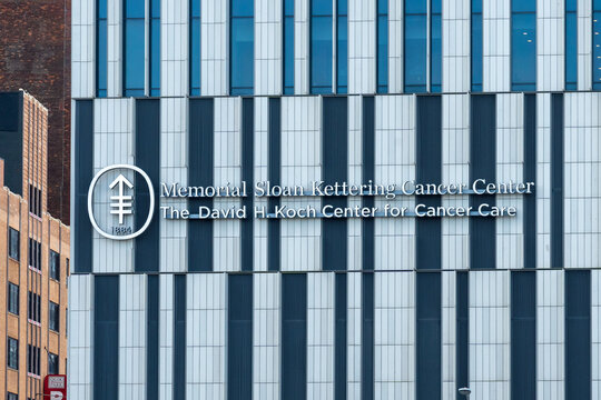 The sign for Memorial Sloan Kettering Cancer Center- David H. Koch Center on the building in New York City, New York, USA, August 20, 2022.