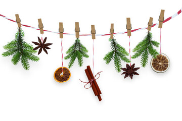 home-made dried spices decoration for christmas time isolated on transparent background overlay