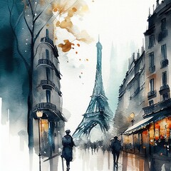 Paris in watercolor style by Generative AI