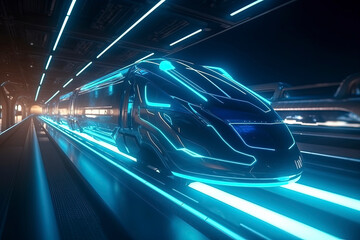 Fototapeta premium Future Technology Trains in Railway Stations. AI technology generated image