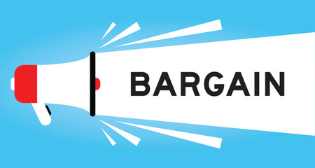 Color megaphone icon with word bargain in white banner on blue background