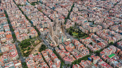 La Sagrada Familia unfinished Catholic church in the Eixample district of Barcelona, Catalonia,...