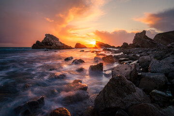 Dramatic Sunset at Mupe Bay, Dorset Jurassic Coastline, United Kingdom, Seascape Photo