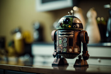 Fototapeta premium Petit robot domestique dans la maison - Vision du futur au 22 ème siècle - Générative ia