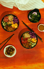 vegan bowls on bright background