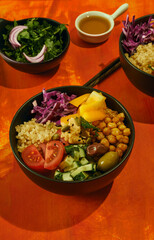 vegan bowls on bright background