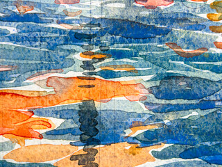 Reflection in water, watercolor painting. Abstract watercolor on paper texture can use as background. Texture of watercolor painting.