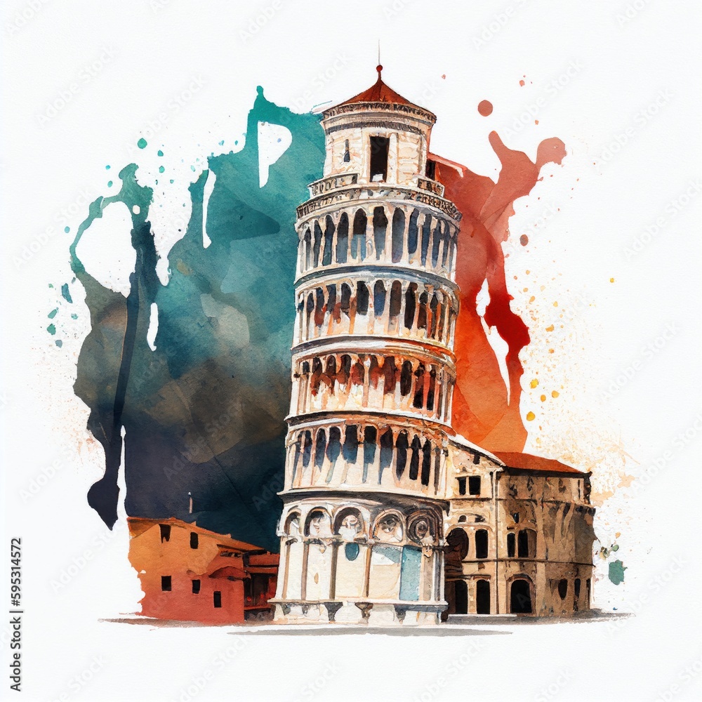 Wall mural pisa tower in watercolor style by generative ai