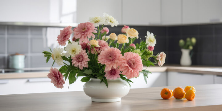 A vase of beautiful fresh flowers. Mothers day or valentines day celebration. Generative ai