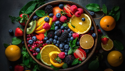 Fresh berry salad with organic raspberry variation generated by AI