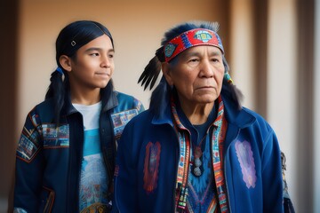 two native americans in traditional clothing - Generative AI