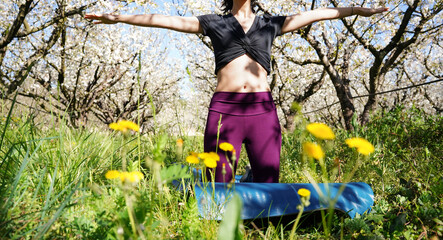 unrecognizable woman yoga and pilates exercise for wellbeing. balance of the female body. Yoga day