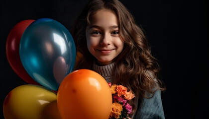 Fototapeta na wymiar Small girl holding ful balloon celebrates birthday generated by AI
