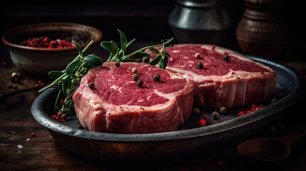 Fototapeta premium Fresh Pork Steaks on Slate Board